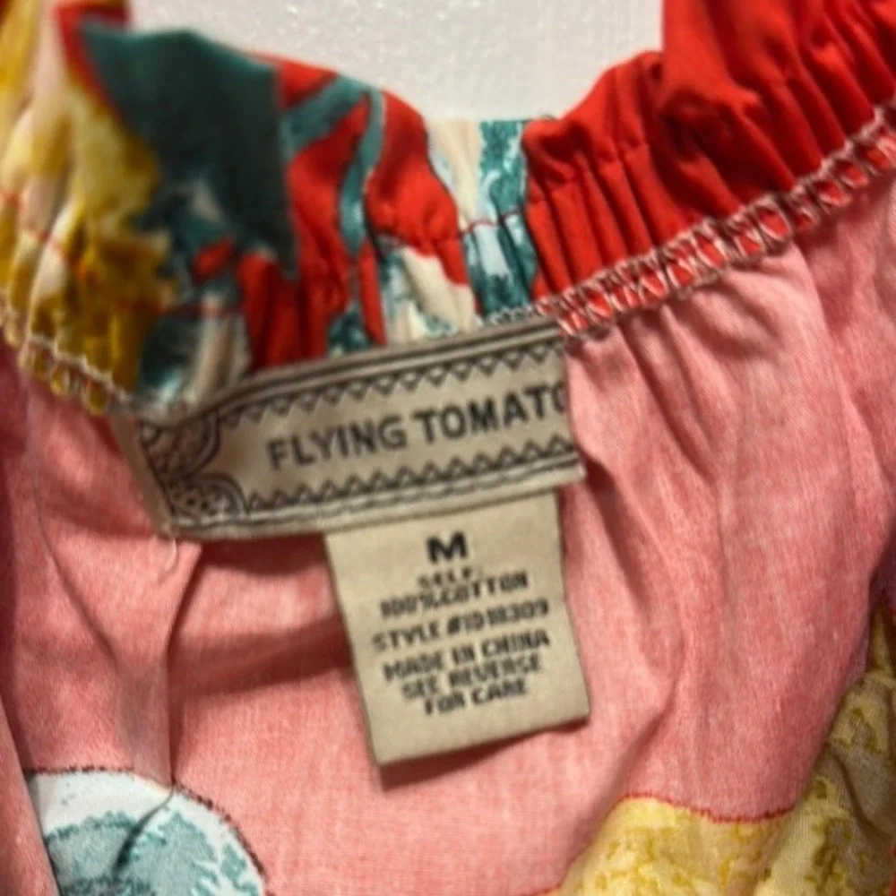 Flying Tomato Red Lemon Print Off Shoulder‎ Cotton Midi Dress